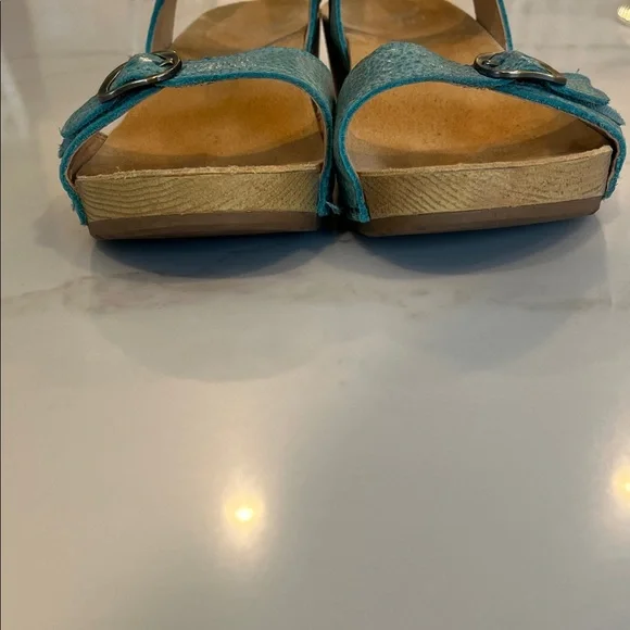 Dansko NEW Tricia Turquoise Blue Pebbled Leather Sandals EU 38/ US 7.5-8 - Picture 5 of 12